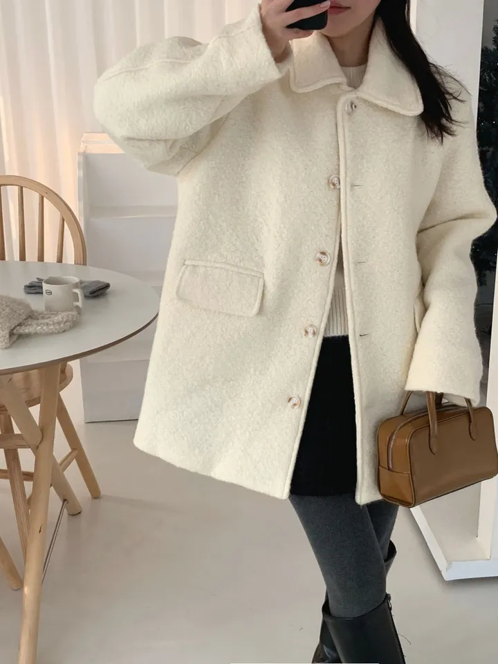 [주문폭주🔥][겨울신상⛄] 메리 부클 카라 하프 코트(2color) / 하객룩 하프코트 코트 숏코트 아우터 상세 이미지 28
