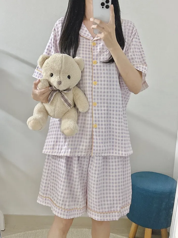 [99~120사이즈🧡미친편안함] 면 잠옷 빅사이즈 홈웨어 파자마 바지 여름 체크 숙면 선물 100 110 3xl 4xl 5xl 6xl 상의 통통녀 플러스 큰잠옷 커플 상하세트 상세 이미지 22
