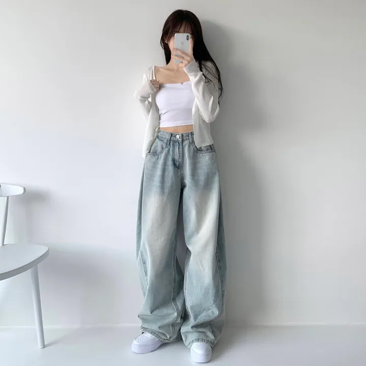 당일출발🚀[핏보장🖤/숏&롱,XL~] 카시오 빈티지 워싱 사이드 핀턱 하이웨스트 롱 로우 와이드 데님 팬츠 바지 청바지 키작녀 키큰녀 빅사이즈 상세 이미지 8