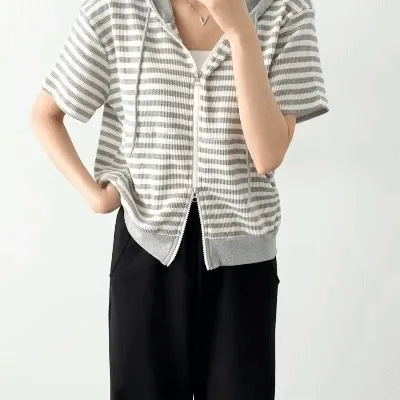 [투웨이/주문폭주!] 단가라 후드 투웨이  반팔 가디건 집업 상세 이미지 16