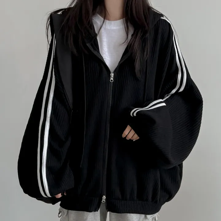 [왕오버핏/투웨이지퍼]일루션 투라인 후드집업 상세 이미지 1