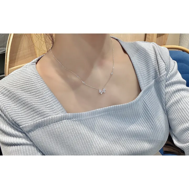 [925실버] 러블리 발레코어 무드 큐빅 리본 목걸이 상세 이미지 6