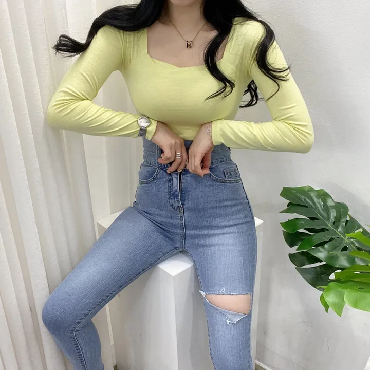 🚀당일발송🚀[묶음할인/기본템] 봄 가을 알프 셀리 스퀘어넥 긴팔 티셔츠 이너티 상세 이미지 33