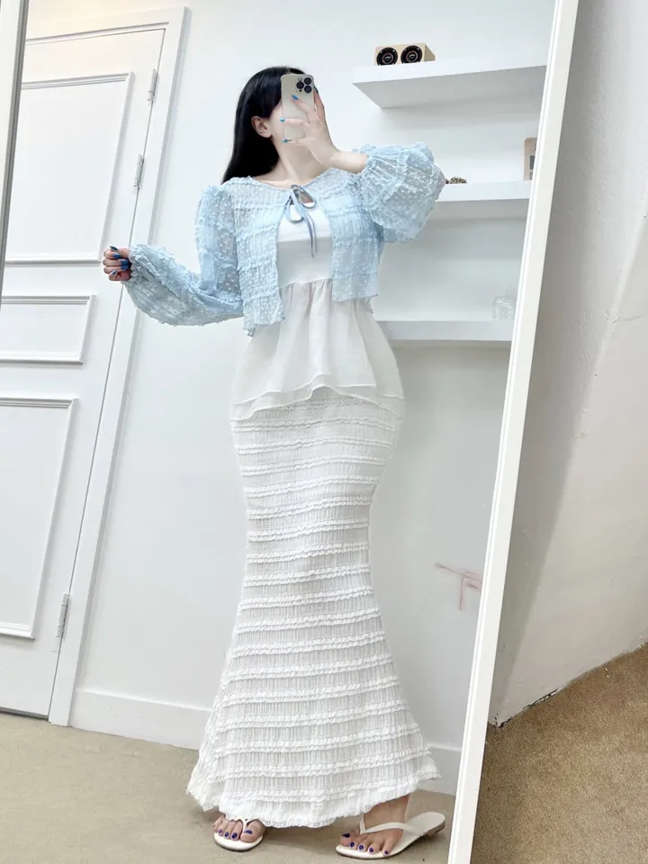 🩵공쥬핏+어깨패드O🩵쉬폰 퍼프 땡땡이 볼레로 가디건 (3COLOR) 시스루 프릴가디건 휴양지룩 여행룩 볼레로블라우스 상세 이미지 10