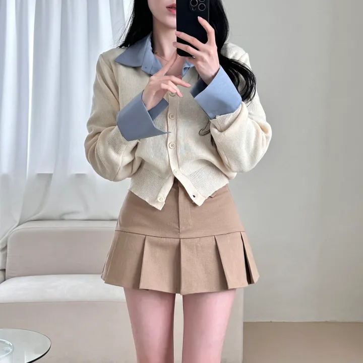 [허리잘록~/벚꽃룩!] 데일리 무지 브이넥 크롭 긴팔 니트 가디건 - 5color 상세 이미지 7