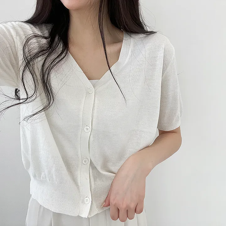 1+1할인!![고퀄뱀부소재!/기획특가] 설렘가득 봄여름가을내내 입기좋은 크롭 라운드넥 or 브이넥 반팔 린넨 반팔가디건 상세 이미지 16