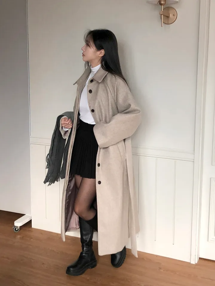 [백화점퀄리티!핏보장🖤]국내제작 탄탄 오버핏 허리끈 싱글 롱코트 4color 상세 이미지 19