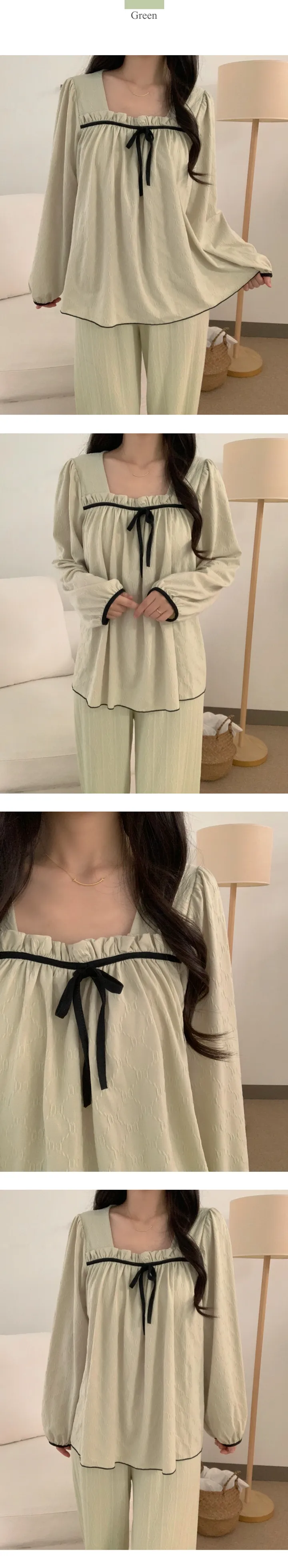 [부분당일] [릴스핫템] 로망 브라캡 긴팔 긴바지 잠옷 세트 3color 2size 상세 이미지 8