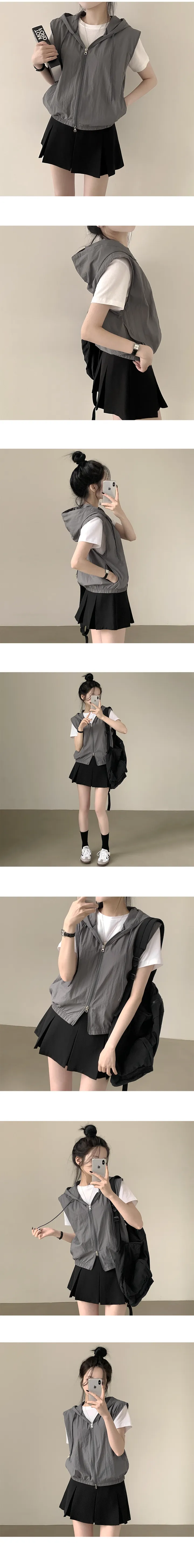 [바스락~/힙무드!] 귀여움 가득, 투웨이 후드 바람막이 조끼 집업 (3color) 상세 이미지 3