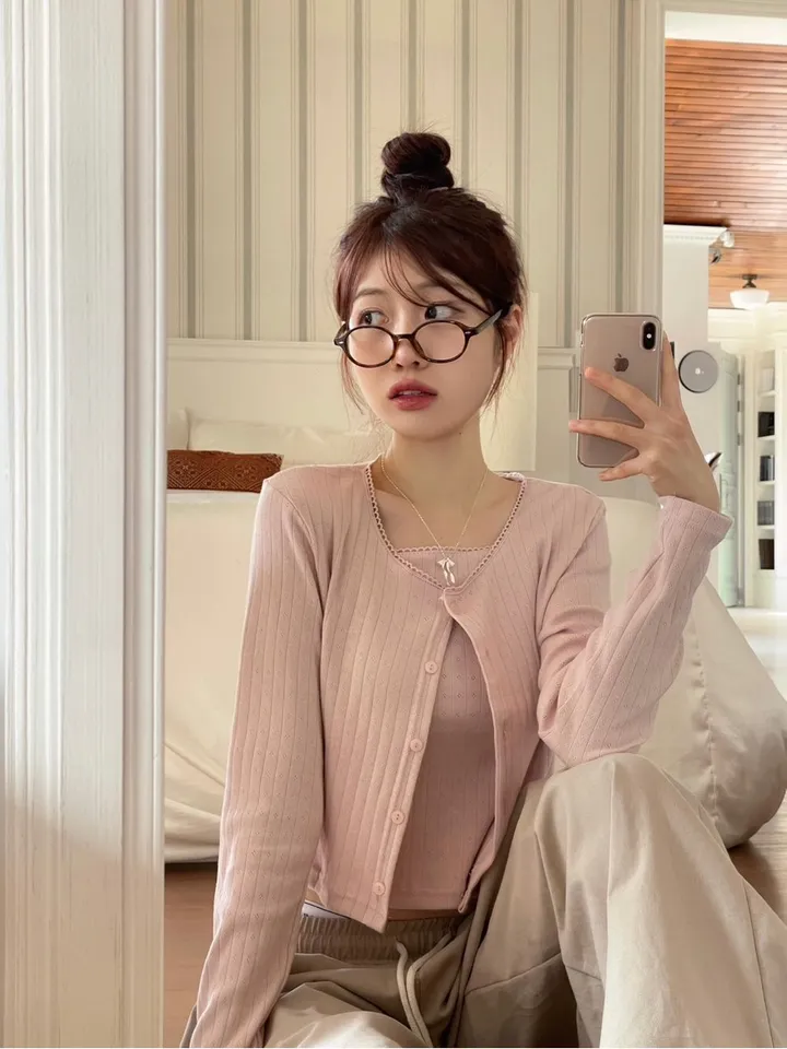 [Set가디건+나시/벚꽃룩/플라워펀칭]로젤린 플라워 펀칭 레이스 슬리브리스 나시 가디건 세트 3color 상세 이미지 20