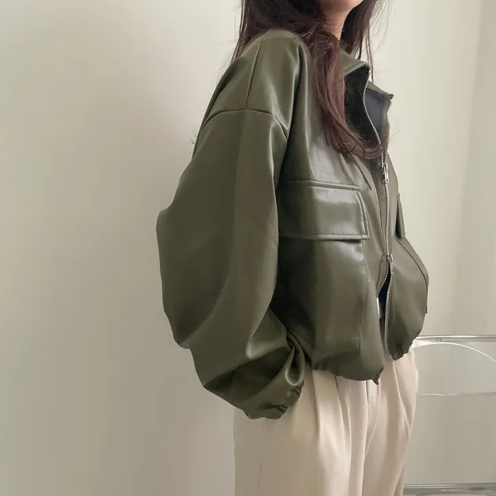 [투웨이/고퀄리티]레더 스트링 카라 크롭 라이더 숏자켓 3color 상세 이미지 55