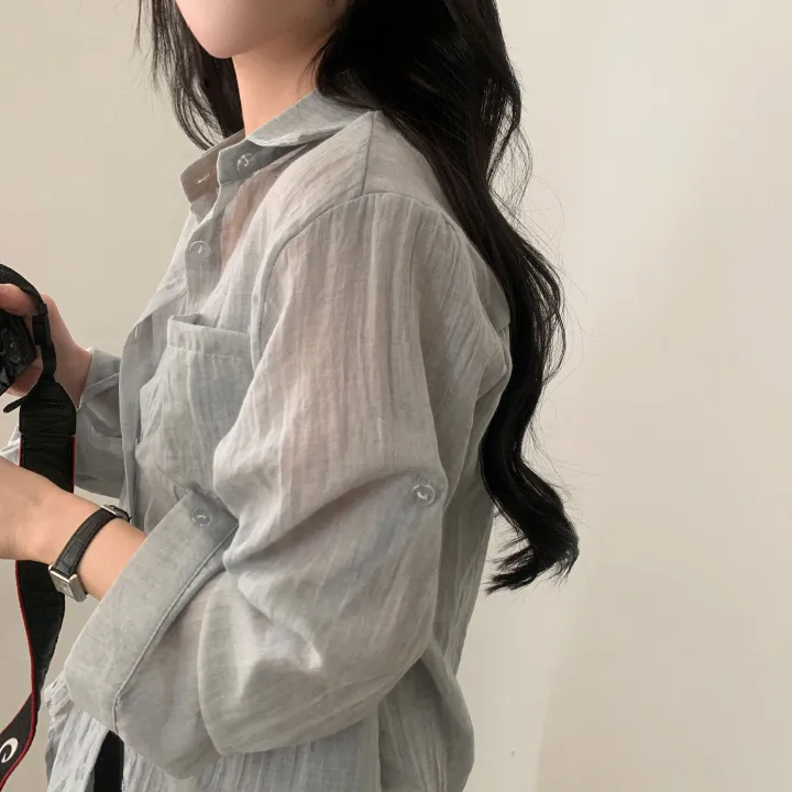 [살안타템17컬러✨/크롭&루즈핏] 햇빛차단, 린넨 시스루 루즈핏 거즈 셔츠/남방 블라우스 상세 이미지 47