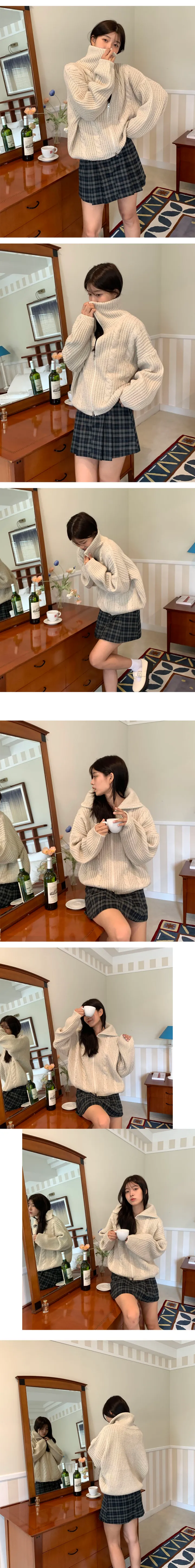 [재진행최저가,핏보장,아방핏,5colors] 꽈배기 투웨이 하이 터틀넥 니트 집업 상세 이미지 4