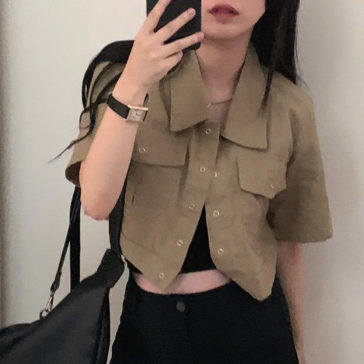 [여름*.*/핏보장🤍] 아몬드 야상 크롭 반팔 자켓 상세 이미지 19