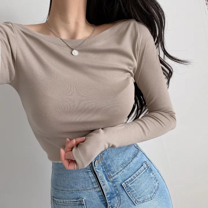 [찰랑~여리~/오프숄더O] 보트넥 입술넥 오프숄더 슬림 여리여리한 페미닌 긴팔 티셔츠 상세 이미지 26