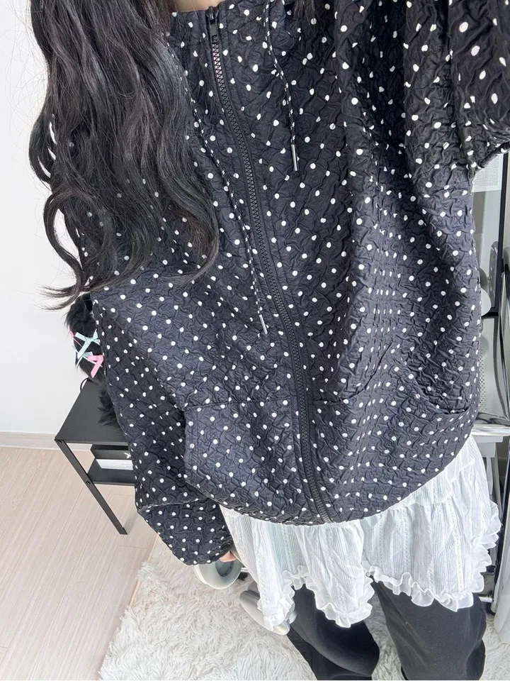 💝인기아우터💝주문폭주[봄아우터] 엔티JP 엠보 도트 후드 집업 /떙땡이/바람막이/봄/여름/아우터/얇은집업 - 2color 상세 이미지 25