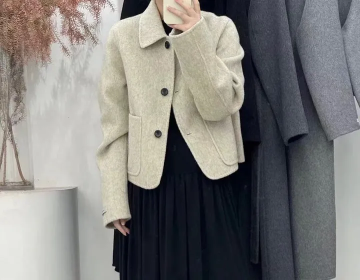 포켓핸드메이드자켓 울자켓 크롭코트 숏코트 카라코트 겨울아우터 하객룩 싱글코트자켓 상세 이미지 4