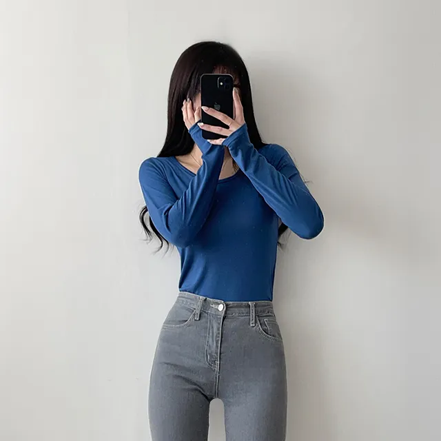 (라운드+U넥선택ok) 인생핏 쫀쫀해 리브 데일리 무지긴팔티 8color 상세 이미지 39