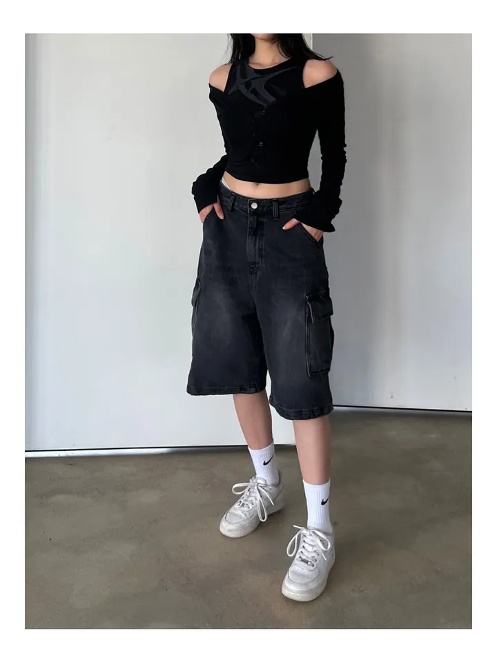 [UNISEX] 카고 데님 청 워싱 버뮤다 반바지 팬츠 (2color) 상세 이미지 34