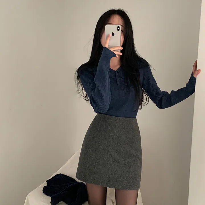 [4계절필수 디자인/연그레이 당일출고✨] 자체제작 #크치Made 젤리 버튼 트임 브이넥 골지 겨울 니트 긴팔티셔츠 - nt 상세 이미지 89