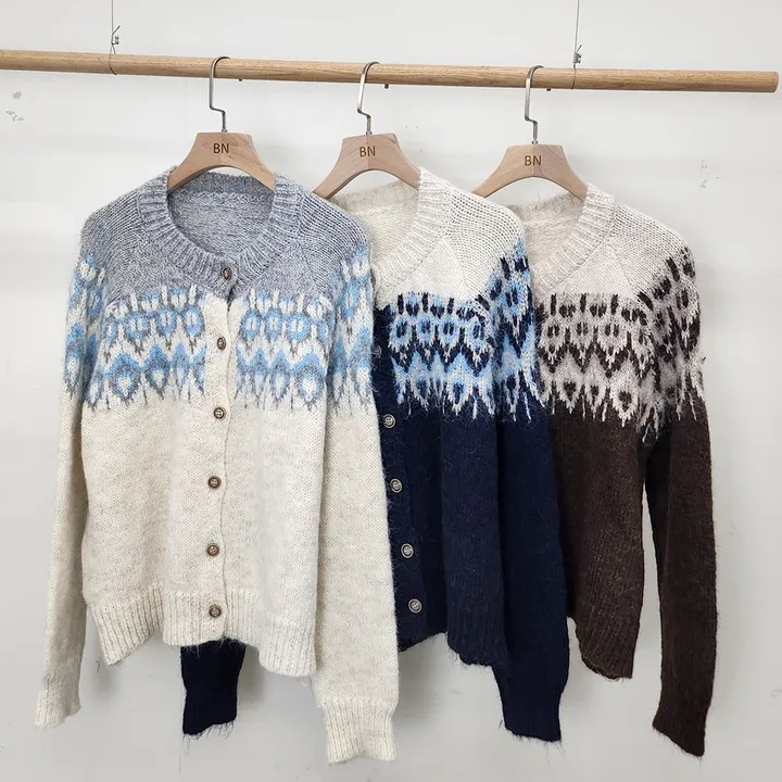 [당일발송] 3Color 앙고라 다이아 노르딕 니트 긴팔 가디건*1363 상세 이미지 32