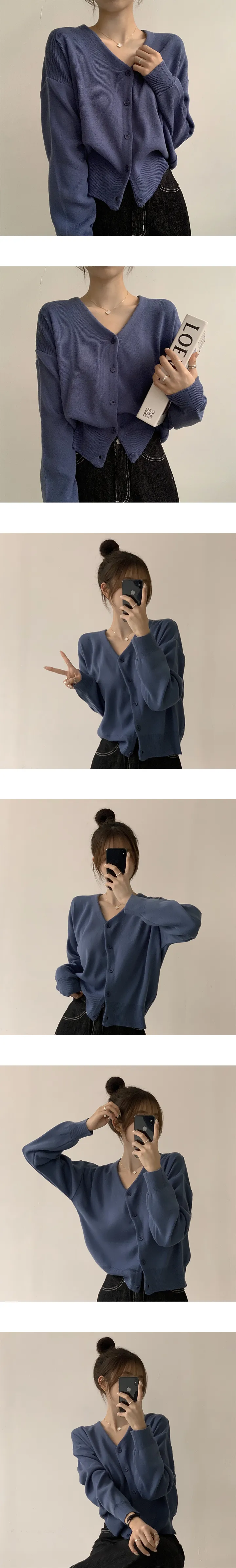 [자신있는 추천/꼭 소장!] 가을준비 시작! 유주 브이넥 니트 오버핏 아우터 무지 데일리 캐주얼 루즈핏 긴팔 가을 가디건 10color 상세 이미지 4