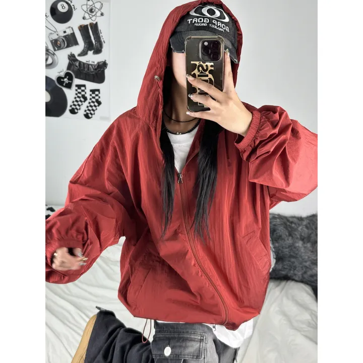 [재진행/UNISEX]고프 후드 루디 컬러 힙 윈드 집업 점퍼(chacoal,wine,blue) 상세 이미지 27