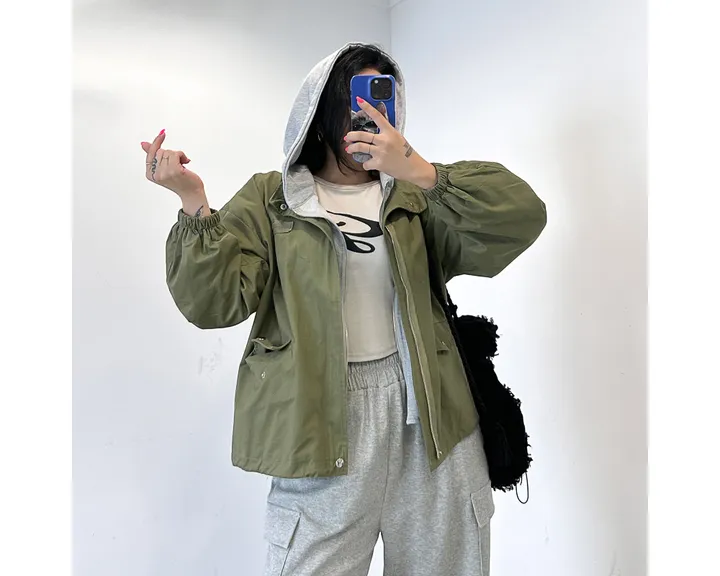 (후드탈부착) 스트링 오버핏 야상 점퍼 상세 이미지 8