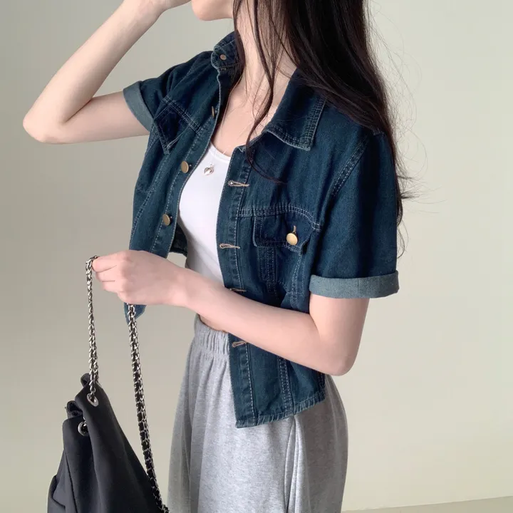 여름자켓종결🖤[데일리템!] 라이킷 라이드 투포켓 크롭 반팔 데님 셔츠 남방 청자켓 긴팔버전 추가 간절기 데님 아우터 상세 이미지 9