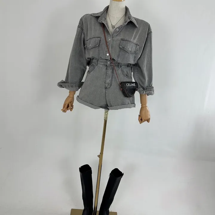 [하이틴/캐주얼/데일리/청청코디/세트가격💕] 루즈핏 포켓 워싱 데님 또또 셔츠 남방 자켓 + 하이 뒷밴딩 데님 숏반바지 팬츠 SET (2COLOR) 상세 이미지 8