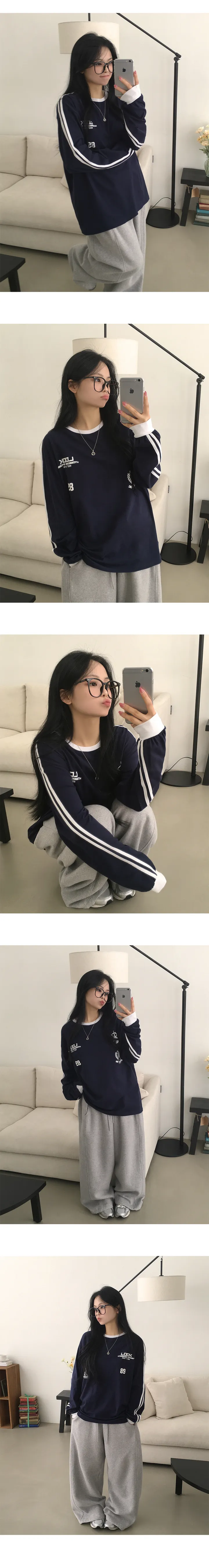 [힙무드/오버핏] 귀여움주의, 블록코어 유니폼 트랙 넘버 레터링 루즈핏 긴팔티셔츠 (3color) 상세 이미지 6
