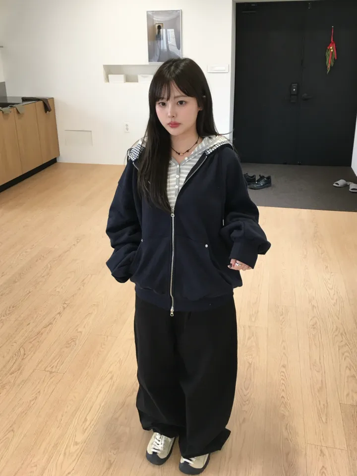 (*주문폭주 입고지연*)(2 color) 체크 패치 투웨이 후드집업 상세 이미지 48