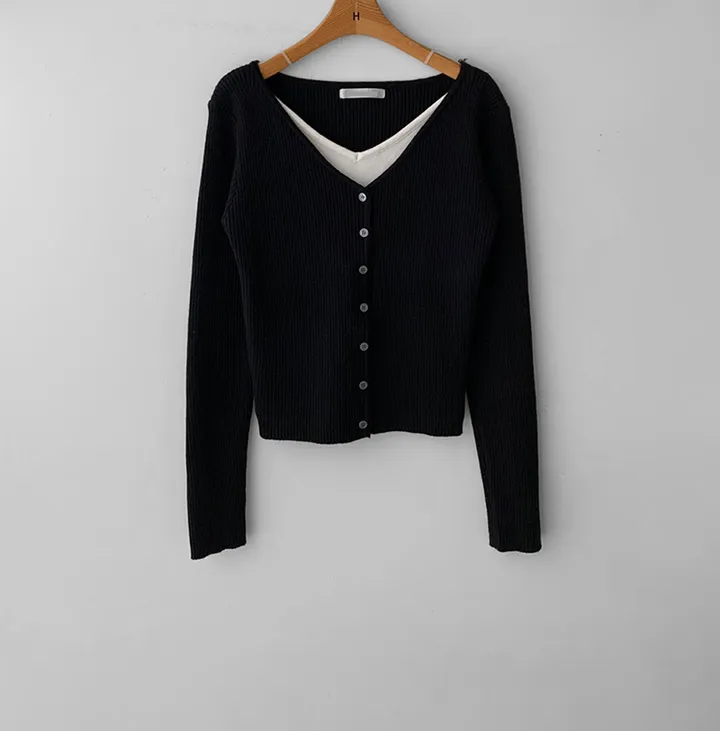 [봄가디건/나시일체형] 오즈 배색 레이어드 일체형 골지 브이넥 봄 가을 가디건 2color (레이어드/니트레이어드/레이어드가디건/배색가디건/봄/봄니트) 상세 이미지 26