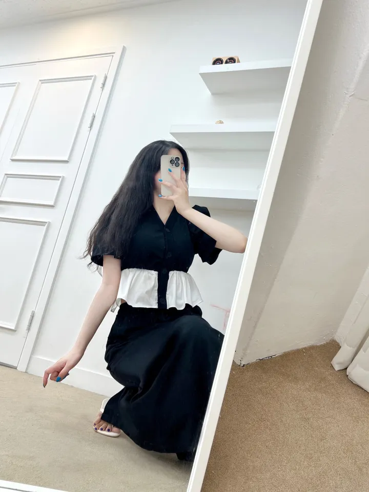 *세트가격+선주문터짐* 어깨패드O 핑키 프릴 퍼프 가디건 + 밴딩짱짱 뒷트임O 롱스커트 (2COLOR) 투피스 트레이닝세트 마실룩 장마룩 레이어드코디 휴양지룩 여행코디 상세 이미지 20