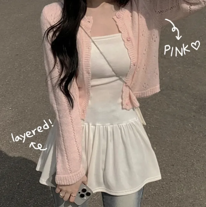 [벚꽃룩🌸/울함유] 펀칭 플라워 물결 크롭 니트 봄 딸기우유 여름가디건 상세 이미지 2