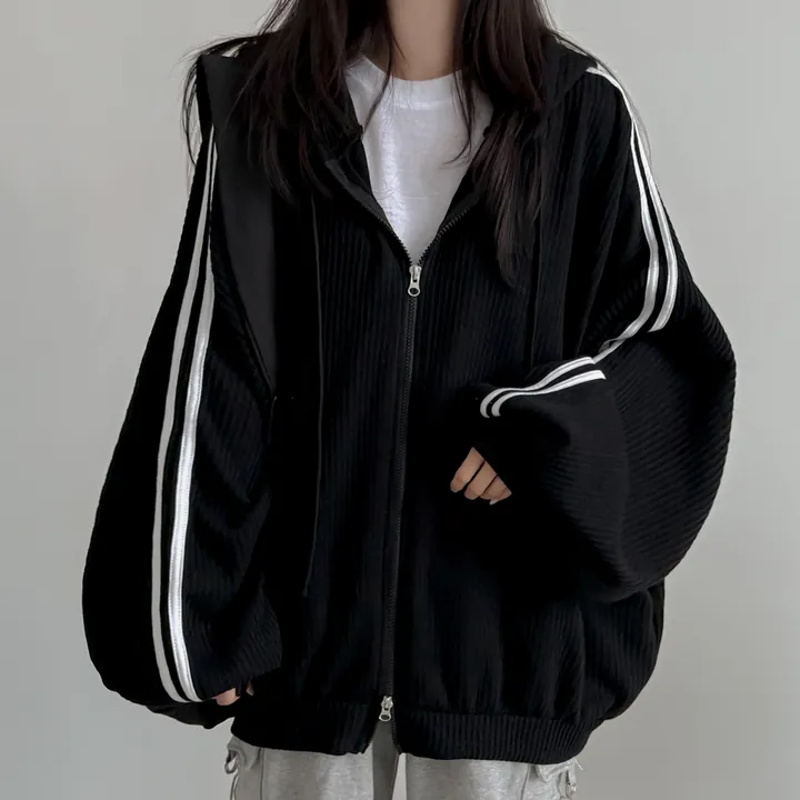 [왕오버핏/투웨이지퍼]일루션 투라인 후드집업 상세 이미지 3