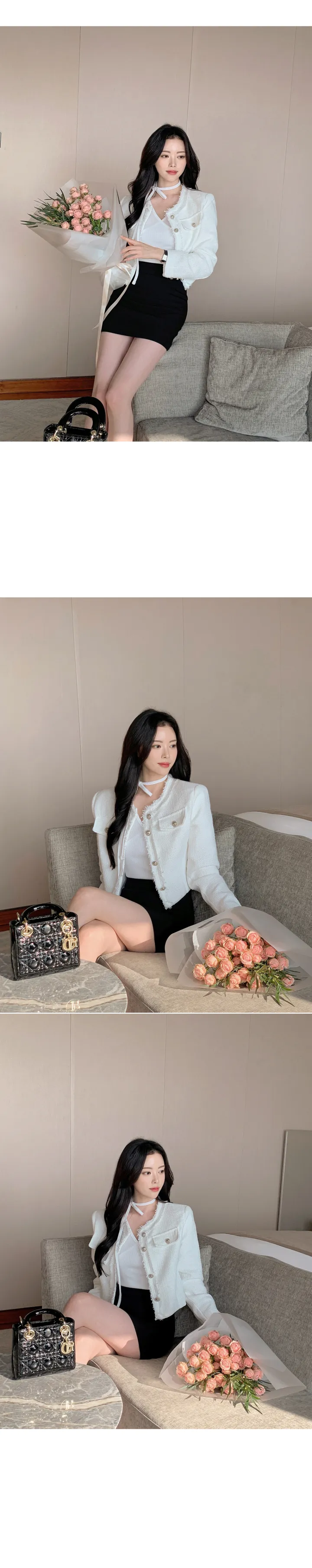 [갓성비❤️/화사한 봄 자켓으로 제격!] 매니아 노카라 컷팅 디테일 버튼 포켓 세미크롭 봄 트위드 자켓 상세 이미지 23