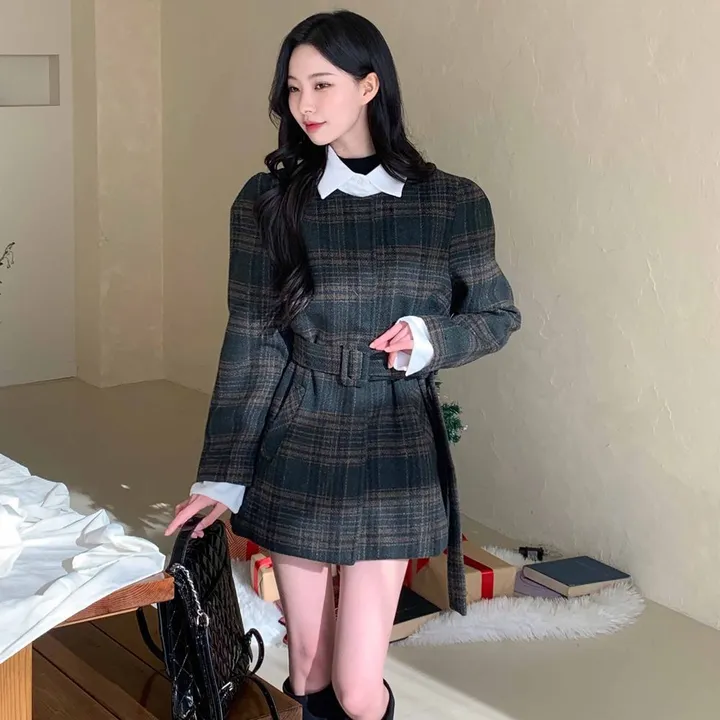[신상🌹] 이브 벨트코트 / 벨트자켓 레이어드 자켓 체크자켓 체크코트 무스탕 하객룩 트위드자켓 하프코트 떡볶이코트 울자켓 모직자켓 핸드메이드 코트 숏코트 울코트 모직코트 퍼자켓 상세 이미지 31
