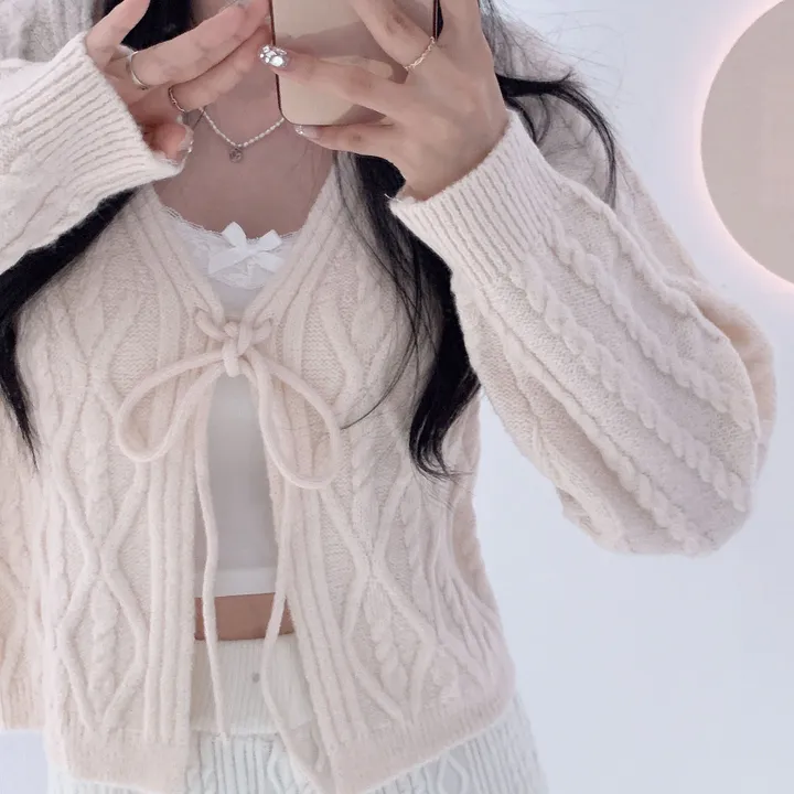 주문폭주🍓[3000장 돌파!!] 딸기우유 머금은 색감, 모아 울 꽈배기 리본 니트 가디건 상세 이미지 29
