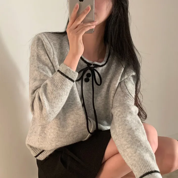 ✨최저가✨[데이트룩,하객룩] 프레젠트 리본 배색 니트 가디건 - cd 상세 이미지 20
