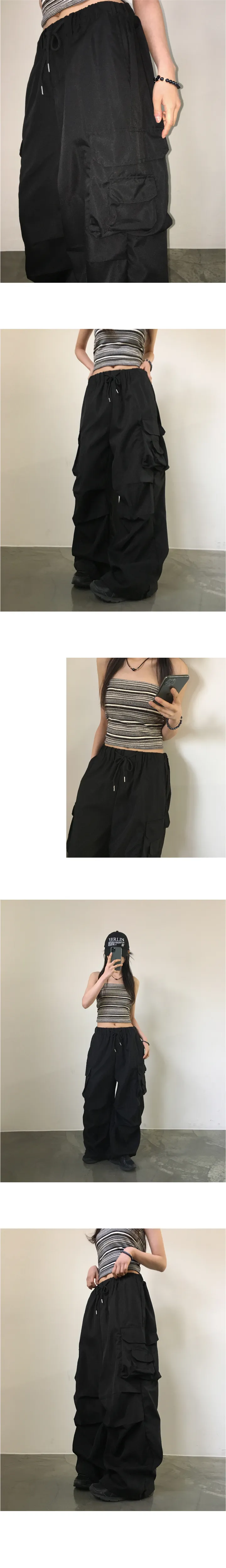 [기본/롱] 가츠 핀턱 셔링 카고 투웨이 더블 미니 포켓 밴딩 롱 와이드 조거 팬츠 상세 이미지 11