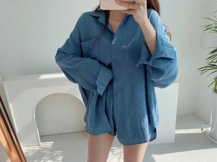 *SET* 【편해요/멋쁨】 오버 루즈핏 린넨 롱셔츠 남방 반바지 투피스 세트 상세 이미지 23