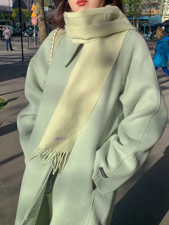 [메리노울100%🤎handmade] 백화점퀄 wool 핸드메이드 롱 울 코트 카라 로브 모직 루즈핏 벨트 싱글 히든버튼 트임 겨울 아우터 네이비 베이지 민트 3col 상세 이미지 62