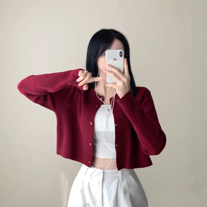 [캐시울/만족도100%] 크렌베리🍇 여리핏 캐시울 아크릴 라운드 골지 크롭 긴팔 가디건 상세 이미지 11