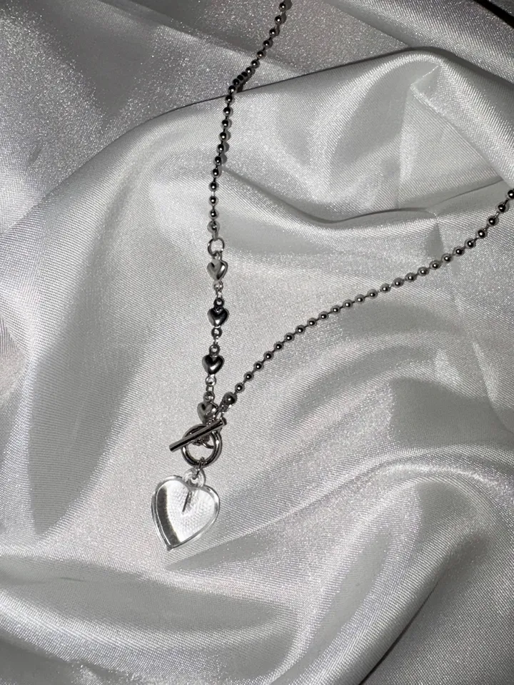 (써지컬,핸드메이드)[heart heart] 투명하트 볼 체인 써지컬스틸 목걸이 키치 갸루 상세 이미지 4