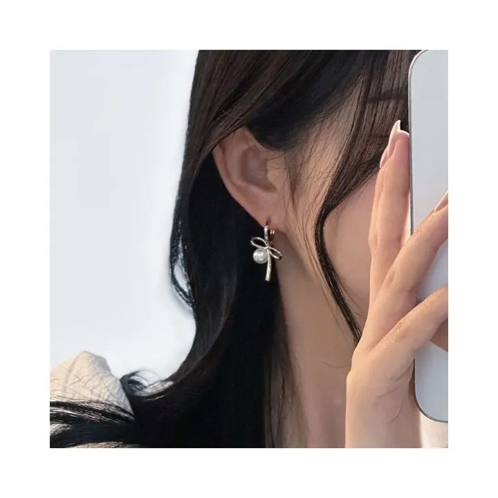 [강력추천🎀] 리본 매듭 진주 원터치 귀걸이 상세 이미지 2