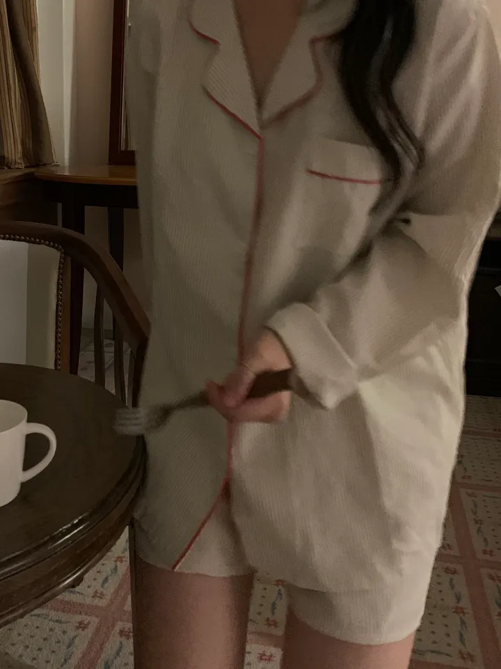 [커플잠옷][2000장돌파] timeless pajamas set 긴팔 반바지 잠옷 세트 베이지 상세 이미지 13
