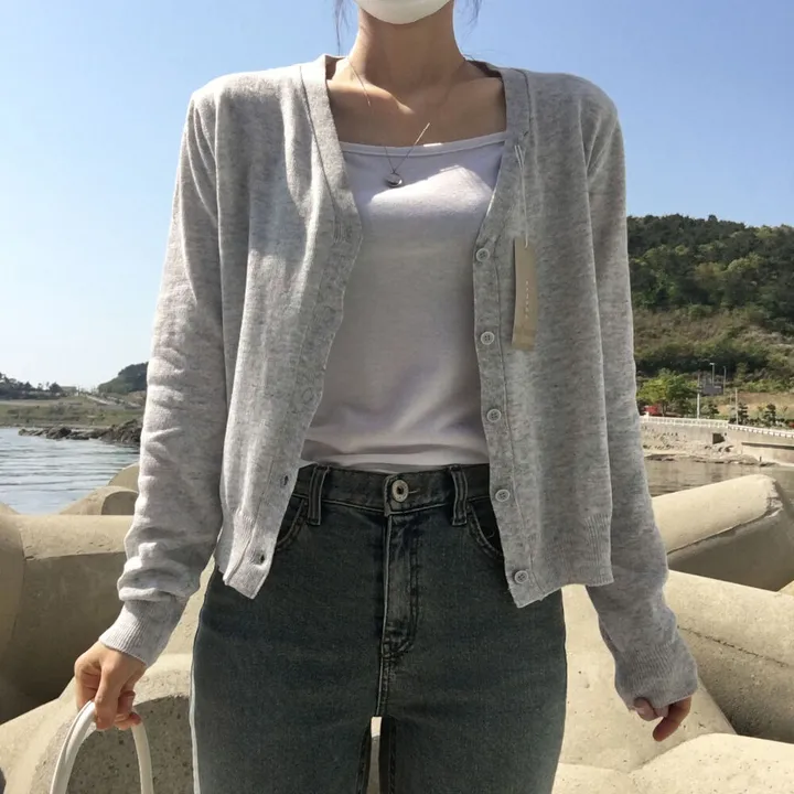 [ 뱀부40% ] 얇은 기본 가디건 / 가벼워요. 여리여리 세미크롭 브이넥 아우터 상세 이미지 18