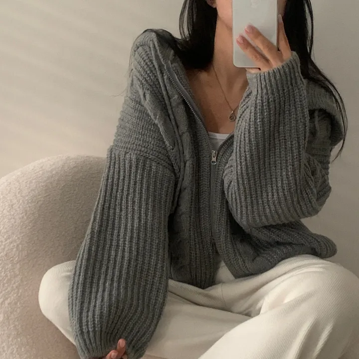 [단독!2가지버전!🤎/저렴이X] 폭닥 아방핏, 벌룬 투웨이 꽈배기 후드니트 집업 - 5color 상세 이미지 15