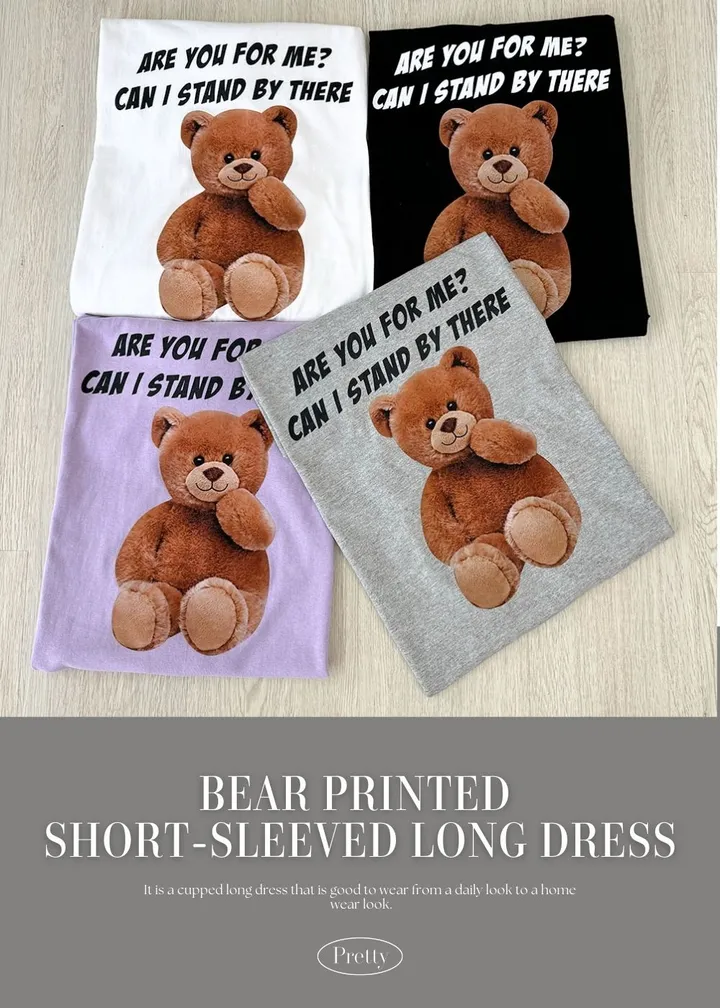 [국내/부드러운] 베어🐻 프린팅 반팔 롱 원피스 - 4color 상세 이미지 2